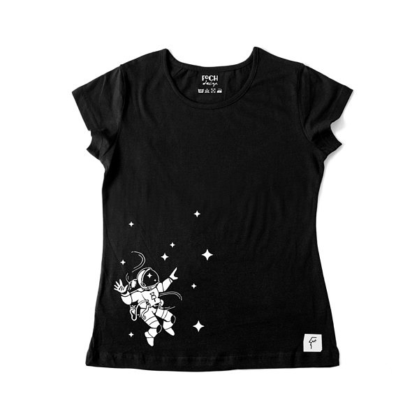 czarna koszulka damska z nadrukiem astronauty