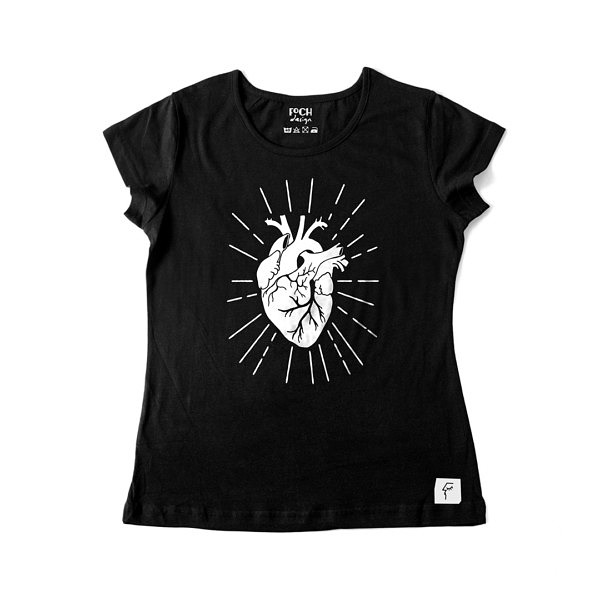 Miej serce i patrz w serce. Czarna damska koszulka z sercem w stylu ilustracji vintage
